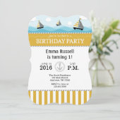 Gold Blue Nautical Birthday Uitnodiging (Staand voorkant)