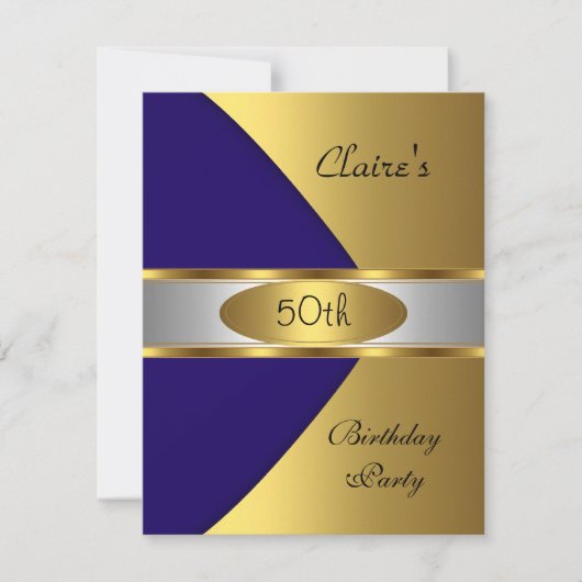 Gold Blue Navy Invite 50e verjaardag Kaart (Voorkant)