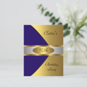 Gold Blue Navy Invite 50e verjaardag Kaart (Staand voorkant)