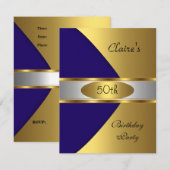 Gold Blue Navy Invite 50e verjaardag Kaart (Voorkant / Achterkant)