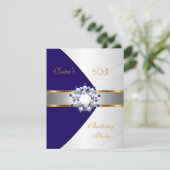 Gold Blue Navy White Invite 50e verjaardag Kaart (Staand voorkant)