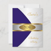 Gold Blue Navy White Invite 50e verjaardag Kaart (Voorkant)