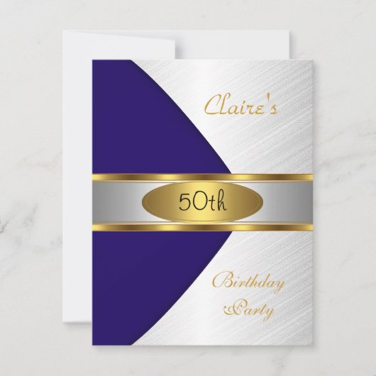 Gold Blue Navy White Invite 50e verjaardag Kaart (Voorkant)