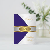 Gold Blue Navy White Invite 50e verjaardag Kaart (Staand voorkant)