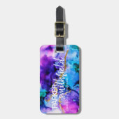 Gold Blue Paarse Waterverf Bagagelabel (Voorkant verticaal)