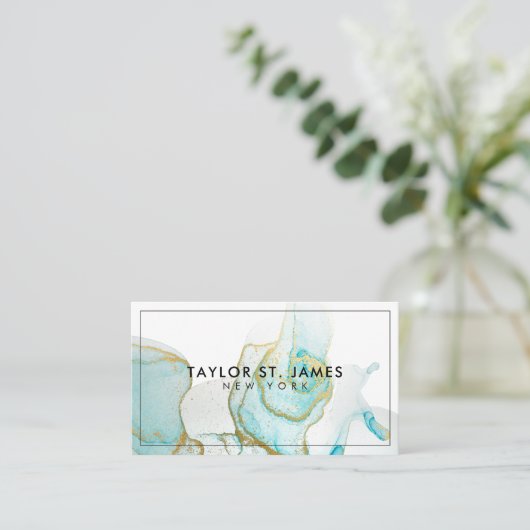 Gold Blue Painting Splatter-Waterverf Visitekaartje (Staand voorkant)