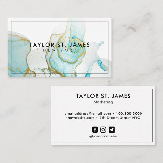 Gold Blue Painting Splatter-Waterverf Visitekaartje (Voorkant / Achterkant)