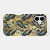 Gold Blue Palm Leaf iPhone 16 Case  Hoesje (Achterkant horizontaal)