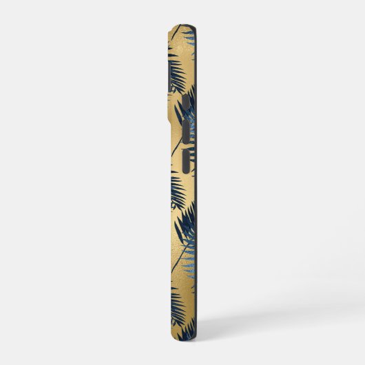 Gold Blue Palm Leaf iPhone 16 Case Hoesje (Linkerkant)