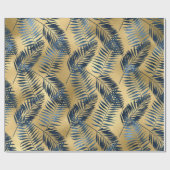 Gold Blue Palm Leaf Wrapping Paper  Cadeaupapier (Vlak)
