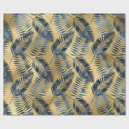 Gold Blue Palm Leaf Wrapping Paper  Cadeaupapier