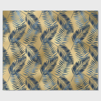 Gold Blue Palm Leaf Wrapping Paper  Cadeaupapier