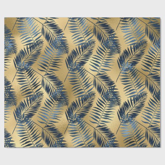 Gold Blue Palm Leaf Wrapping Paper  Cadeaupapier (Vlak)