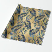 Gold Blue Palm Leaf Wrapping Paper  Cadeaupapier (Uitgerold)
