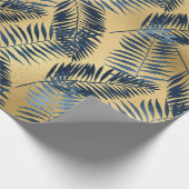 Gold Blue Palm Leaf Wrapping Paper  Cadeaupapier (Hoek)
