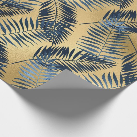 Gold Blue Palm Leaf Wrapping Paper  Cadeaupapier (Hoek)