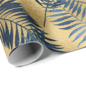 Gold Blue Palm Leaf Wrapping Paper  Cadeaupapier (Rol Hoek)