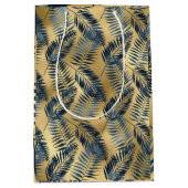 Gold Blue Palm Leaf Wrapping Paper  Medium Cadeauzakje (Voorkant)