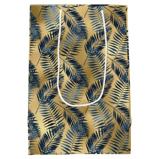 Gold Blue Palm Leaf Wrapping Paper  Medium Cadeauzakje (Achterkant)