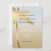 Gold Blue Palm Tree Ombre Wedding Kaart (Voorkant)