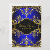 Gold Blue Pearl  Glamor Quinceanera Kaart (Voorkant)