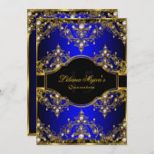 Gold Blue Pearl  Glamor Quinceanera Kaart (Voorkant / Achterkant)