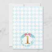 Gold Blue Pine Tree Winter Onederland Birthday Inv Kaart (Achterkant)