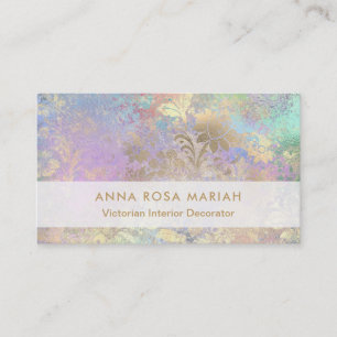 *~* Gold Blue Pink  Antiek Aged Damask Visitekaartje