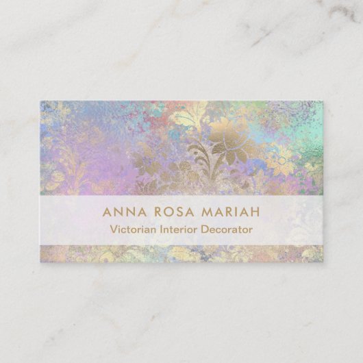 *~* Gold Blue Pink Antiek Aged Damask Visitekaartje (Voorkant)