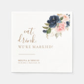 Gold Blue Pink Eat Drink We zijn getrouwd Servet (Voorkant)