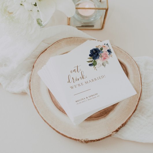 Gold Blue Pink Eat Drink We zijn getrouwd Servet