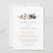 Gold Blue Pink Flowers Back & Front Wedding Kaart (Voorkant)