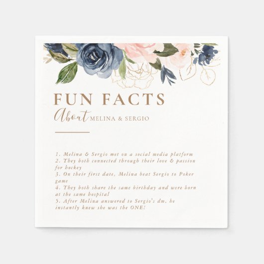 Gold Blue Pink Flowers Trivia Facts Weddenschap Servet (Voorkant)
