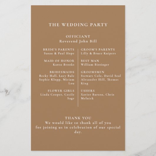 Gold Blue Pink Flowers Weddenprogramma (Achterkant)