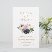 Gold Blue Pink Flowers Weddenprogramma (Staand voorkant)
