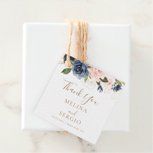 Gold Blue Pink Flowers Weddenschap Hartelijk dank Bedankjes Labels (In situ)
