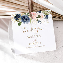 Gold Blue Pink Flowers Weddenschap Hartelijk dank Bedankjes Labels