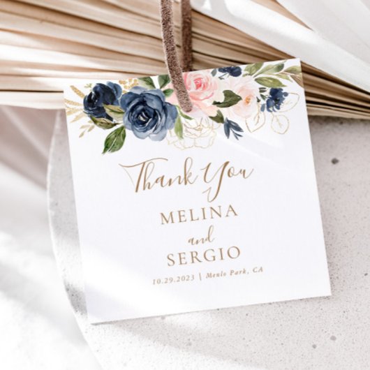 Gold Blue Pink Flowers Weddenschap Hartelijk dank Bedankjes Labels