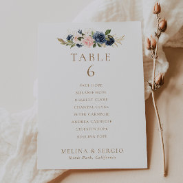Gold Blue Pink Wedding Table 6 Zitkaartje Kaart