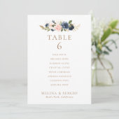 Gold Blue Pink Wedding Table 6 Zitkaartje Kaart (Staand voorkant)