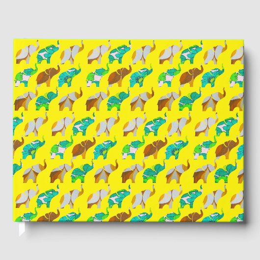 Gold & Blue Retro Elephants Gastenboek (Voorkant)