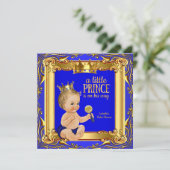 Gold Blue Royal Prince Baby shower Blonde Baby Boy Kaart (Staand voorkant)
