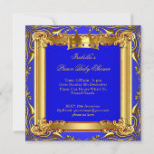 Gold Blue Royal Prince Baby shower Blonde Baby Boy Kaart (Achterkant)