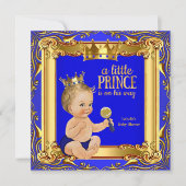 Gold Blue Royal Prince Baby shower Blonde Baby Boy Kaart (Voorkant)