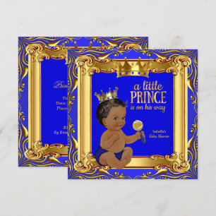 Gold Blue Royal Prince Baby shower Ethnic Kaart