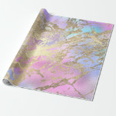 Gold Blue roze ombre Marble Pastel Metallic Stroke Cadeaupapier (Uitgerold)