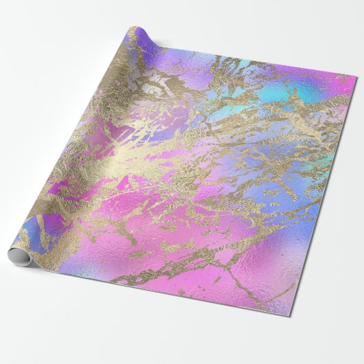Gold Blue roze ombre Marble Shiny Metallic Strokes Cadeaupapier (Uitgerold)