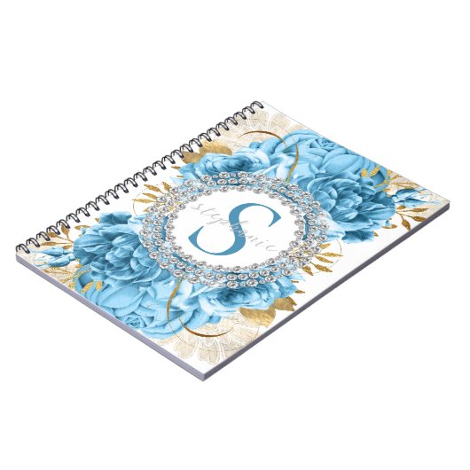 Gold Blue Rozen Monogram Diamonds Luxe Notitieboek (Linkerzijde)