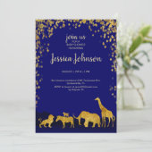 Gold & Blue Safari Baby shower Uitnodiging (Staand voorkant)