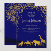 Gold & Blue Safari Baby shower Uitnodiging (Voorkant / Achterkant)
